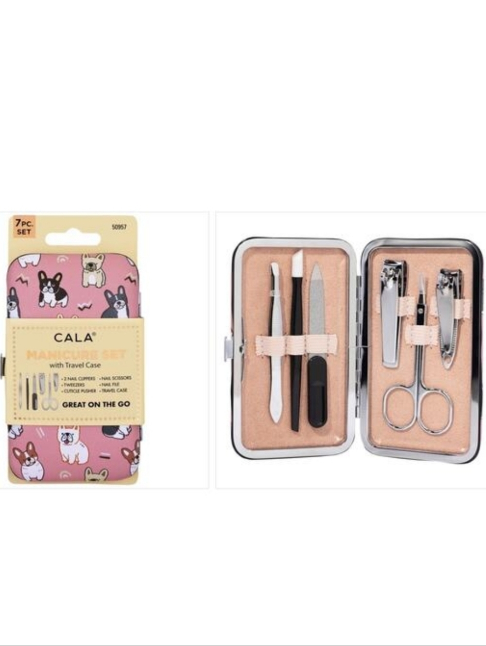 Cala French Bulldog 7-Piece Manicure Travel Set, NWT